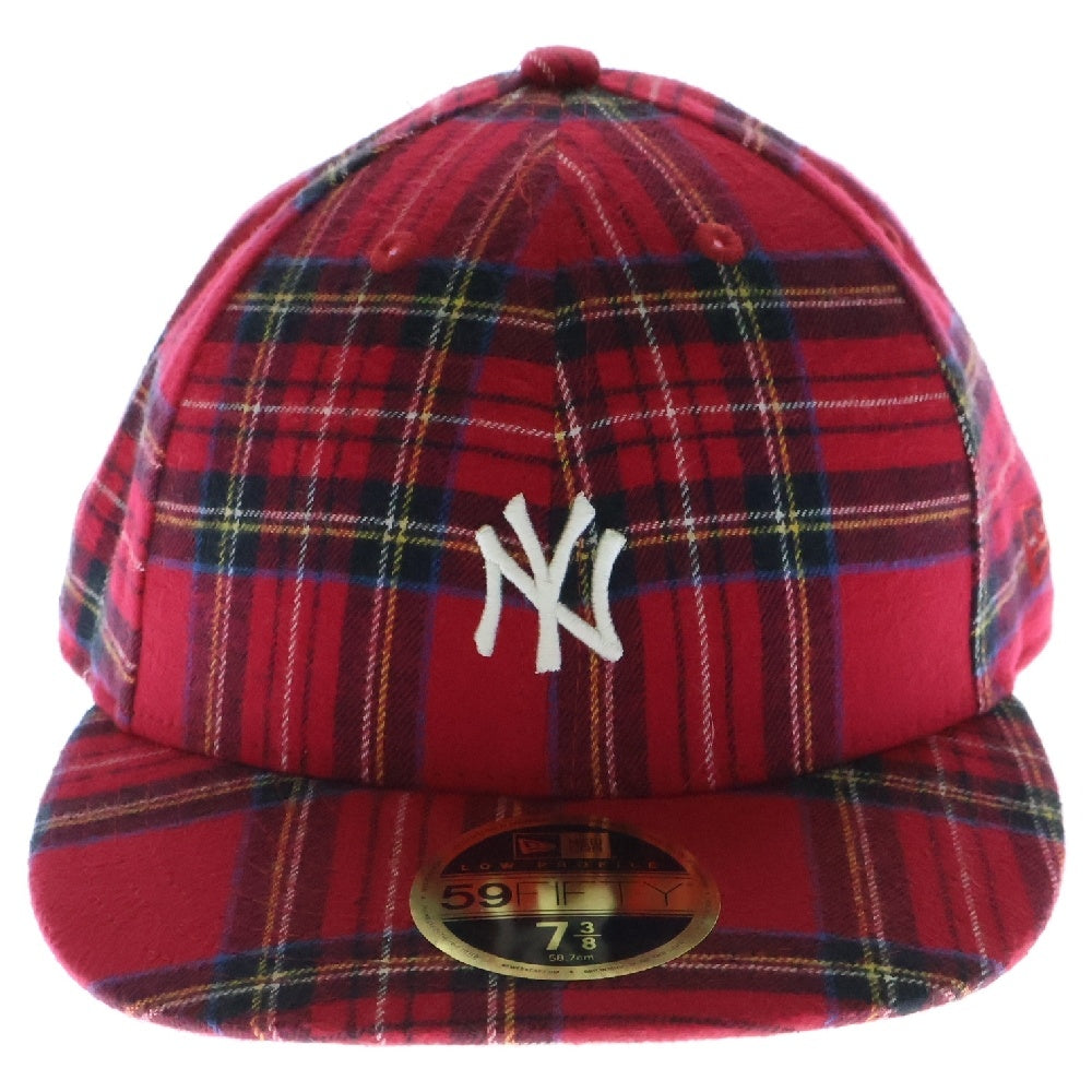 KITH(キス) ×New Era Plaid New York Yankees チェック柄 ロゴ刺繍 ベースボールキャップ レッド