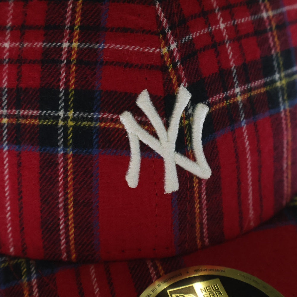 KITH(キス) ×New Era Plaid New York Yankees チェック柄 ロゴ刺繍 ベースボールキャップ レッド