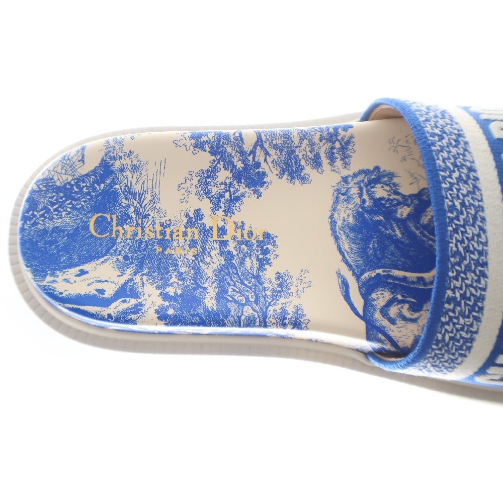 Christian Dior(クリスチャンディオール) Dway トワルドゥジュイ エンブロイダリー レザー ファブリック サンダル NE0422 ブルー レディース