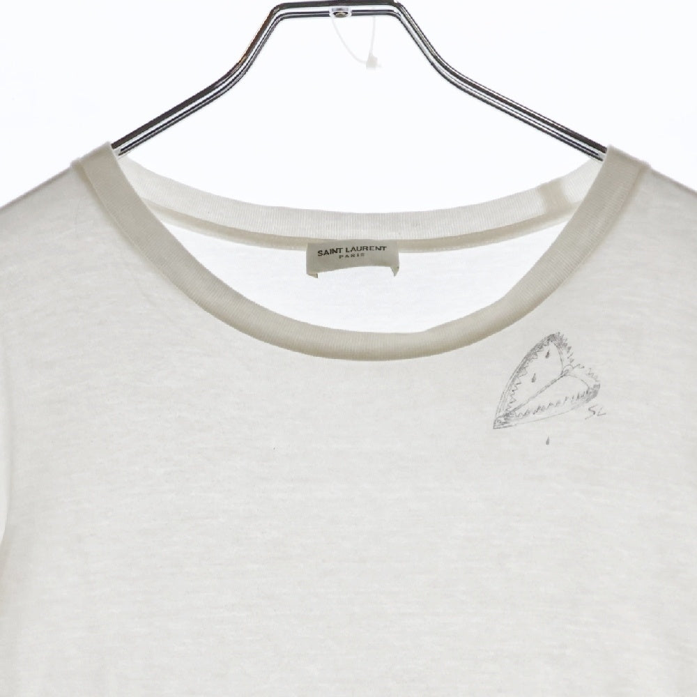 SAINT LAURENT PARIS(サンローランパリ) フロント ハートロゴ クルーネック半袖 Tシャツ 632713 YBWG2 9152 ホワイト