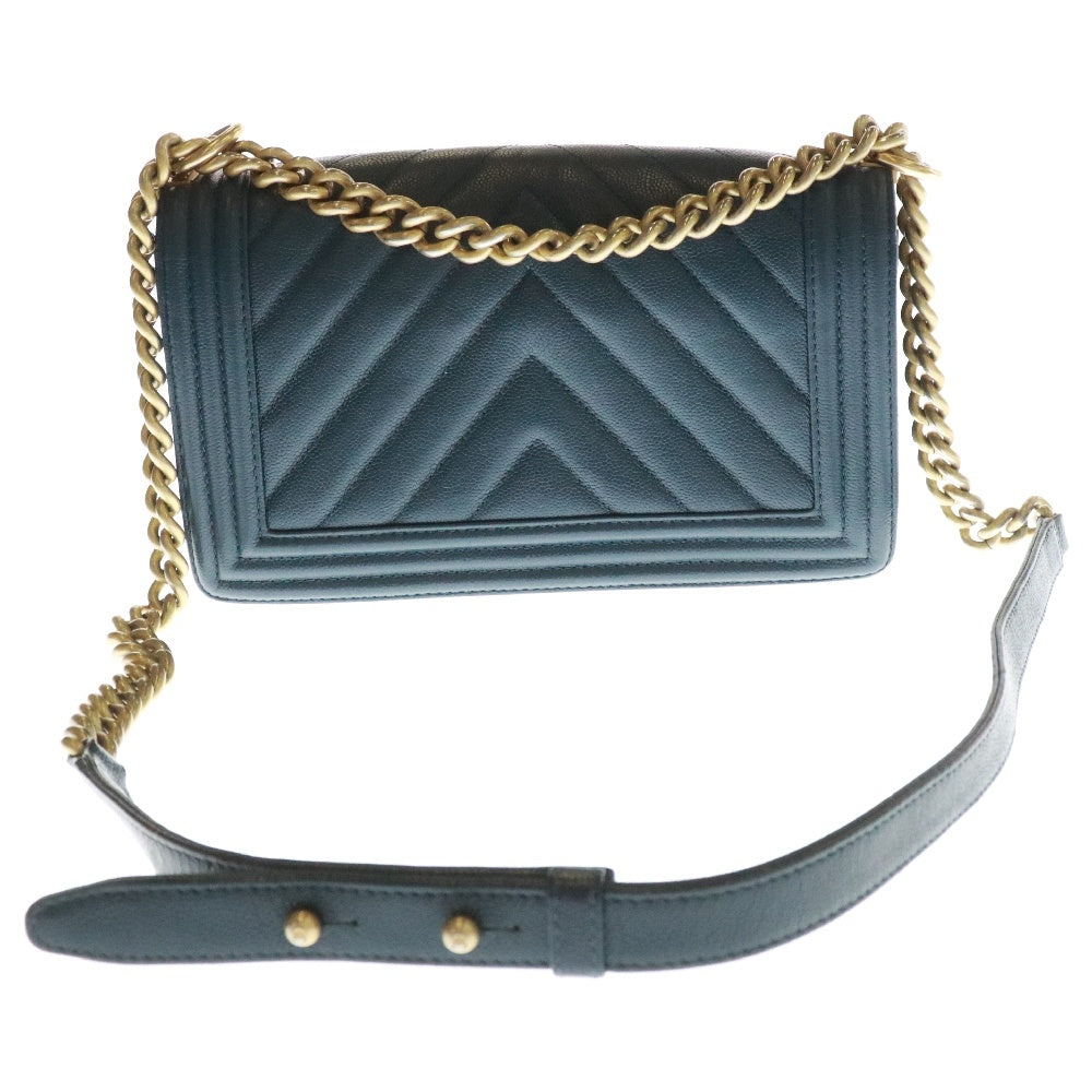 CHANEL(シャネル) キャビアスキン ボーイシャネル ゴールド金具 チェーンショルダーバッグ A67086 ネイビー