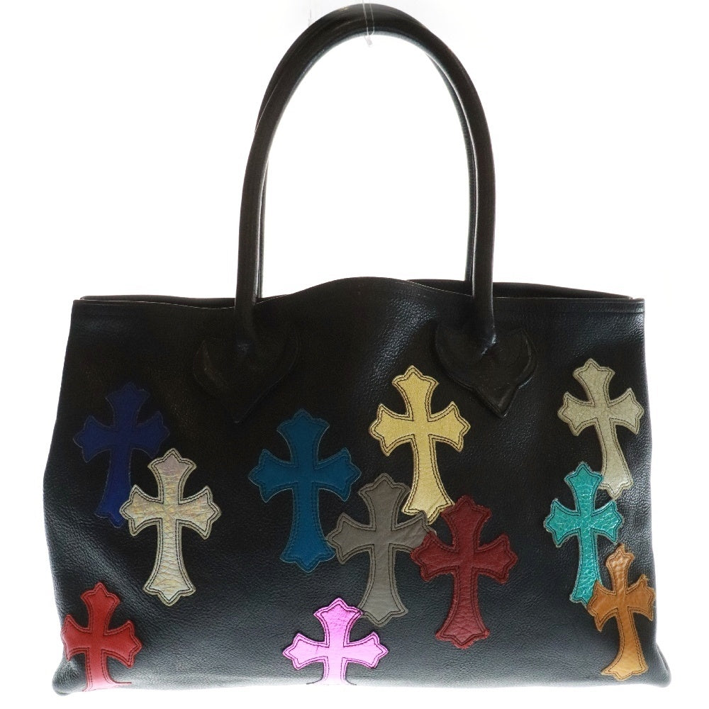 CHROME HEARTS(クロムハーツ) TOTE W SNP セメタリートート マルチクロスパッチ付きレザートートバッグ ブラック/マルチカラー