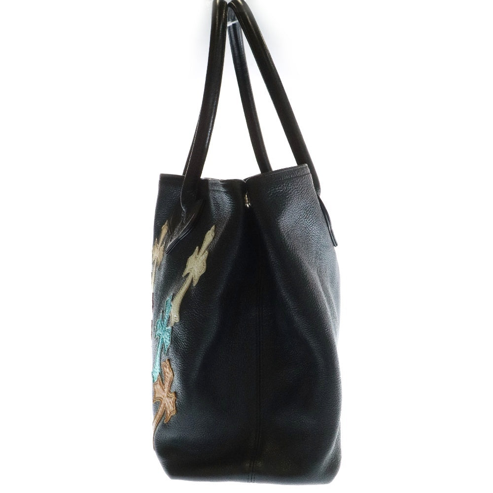 CHROME HEARTS(クロムハーツ) TOTE W SNP セメタリートート マルチクロスパッチ付きレザートートバッグ ブラック/マルチカラー