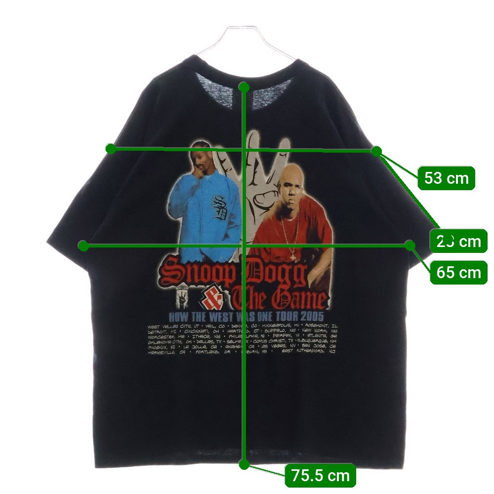 VINTAGE(ヴィンテージ) 00s SNOOP DOGG & THE GAME HOW THE WEST WAS ONE TOUR 2005 スヌープドッグ ザ・ゲーム ツアー両面プリント Tシャツ 半袖カットソー ブラック