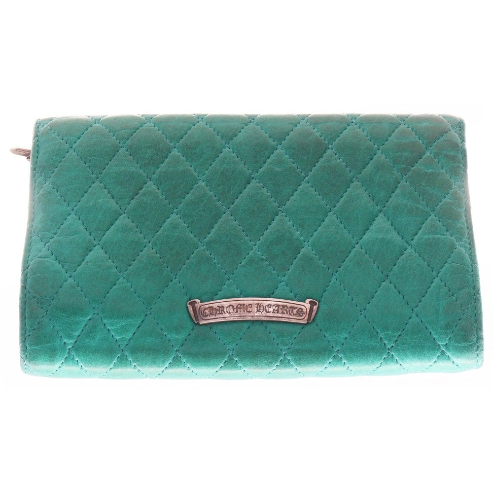 CHROME HEARTS(クロムハーツ) WAVE4 QLT 3SNP #4ウェーブキルティングレザーウォレット財布 グリーン/ピンク/シルバー