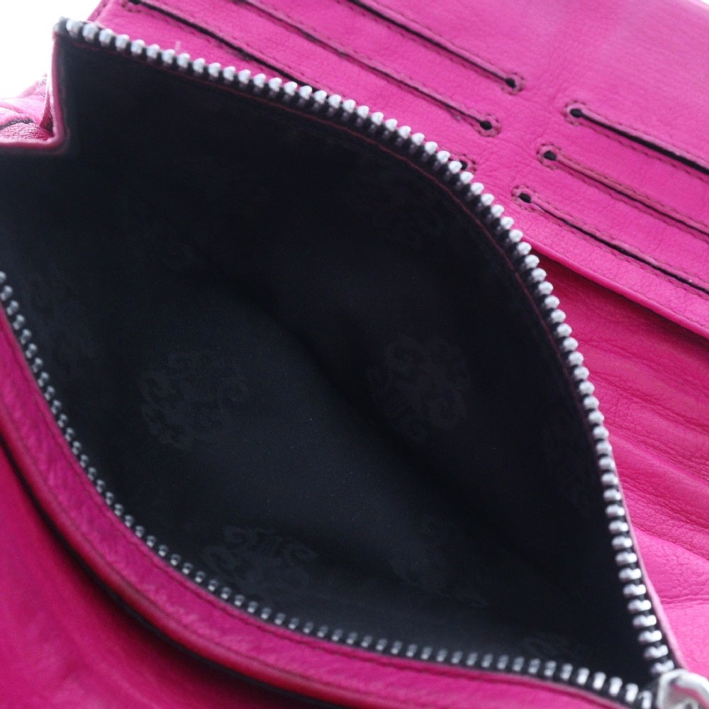 CHROME HEARTS(クロムハーツ) WAVE4 QLT 3SNP #4ウェーブキルティングレザーウォレット財布 グリーン/ピンク/シルバー