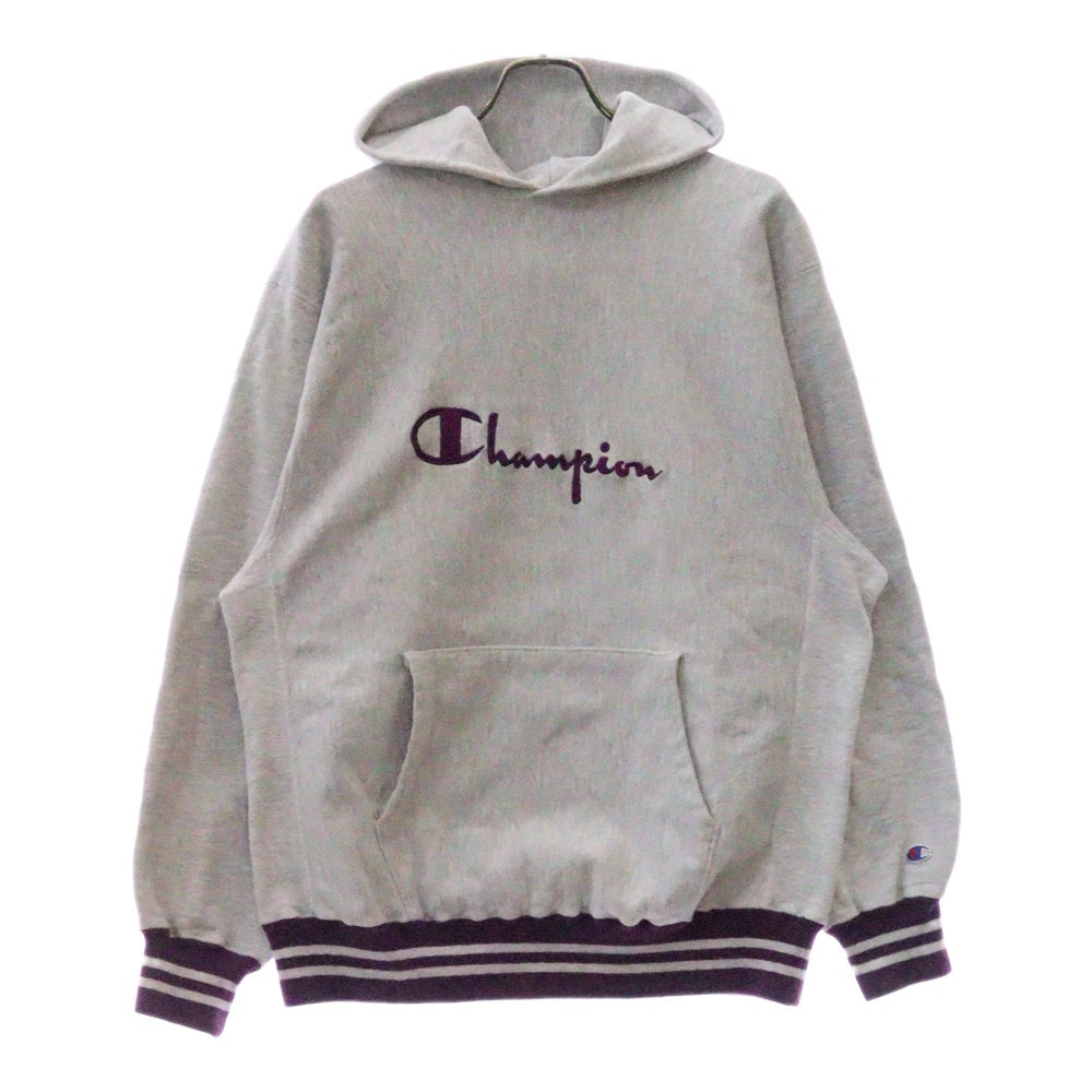 CHAMPION(チャンピオン) 90s VINTAGE REVERSE WEAVE フロントロゴ刺繍 フーディープルオーバーパーカー グレー