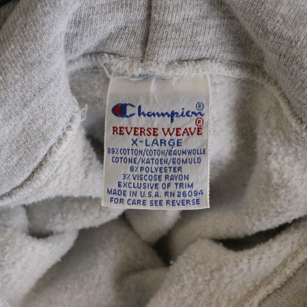 CHAMPION(チャンピオン) 90s VINTAGE REVERSE WEAVE フロントロゴ刺繍 フーディープルオーバーパーカー グレー