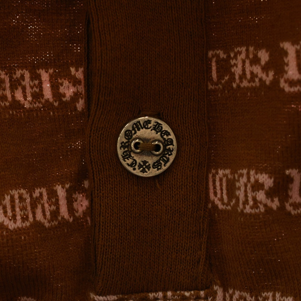 CHROME HEARTS(クロムハーツ) Y NOT FUCK YOU 総柄 ダガー刺繍 CHプラスボタン ポロシャツ ブラウン