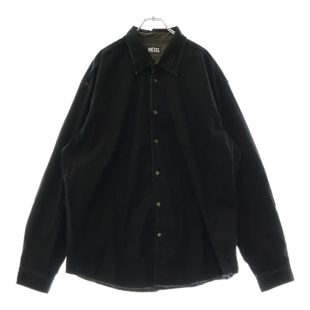 DIESEL(ディーゼル) S-WEEZER ダメージ加工 襟ロゴ 長袖シャツ A06444 ブラック