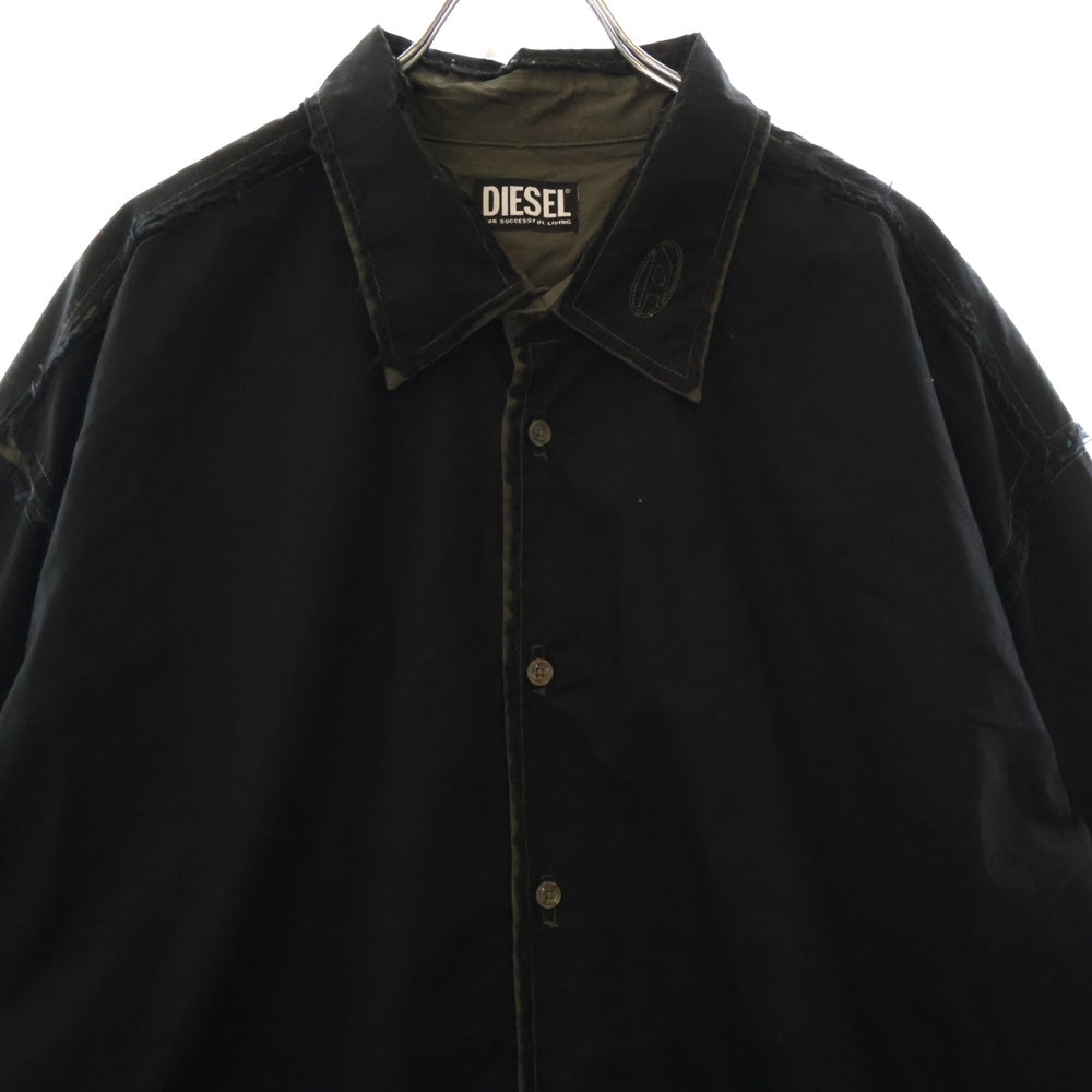 DIESEL(ディーゼル) S-WEEZER ダメージ加工 襟ロゴ 長袖シャツ A06444 ブラック