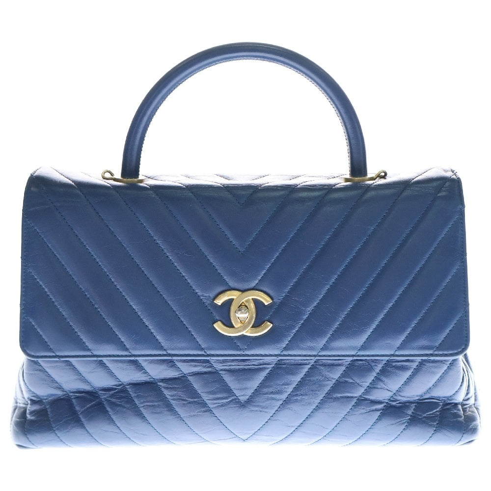 CHANEL(シャネル) Vステッチ ココハンドル29 2WAY ショルダーバッグ ハンドバッグ ネイビー A92991