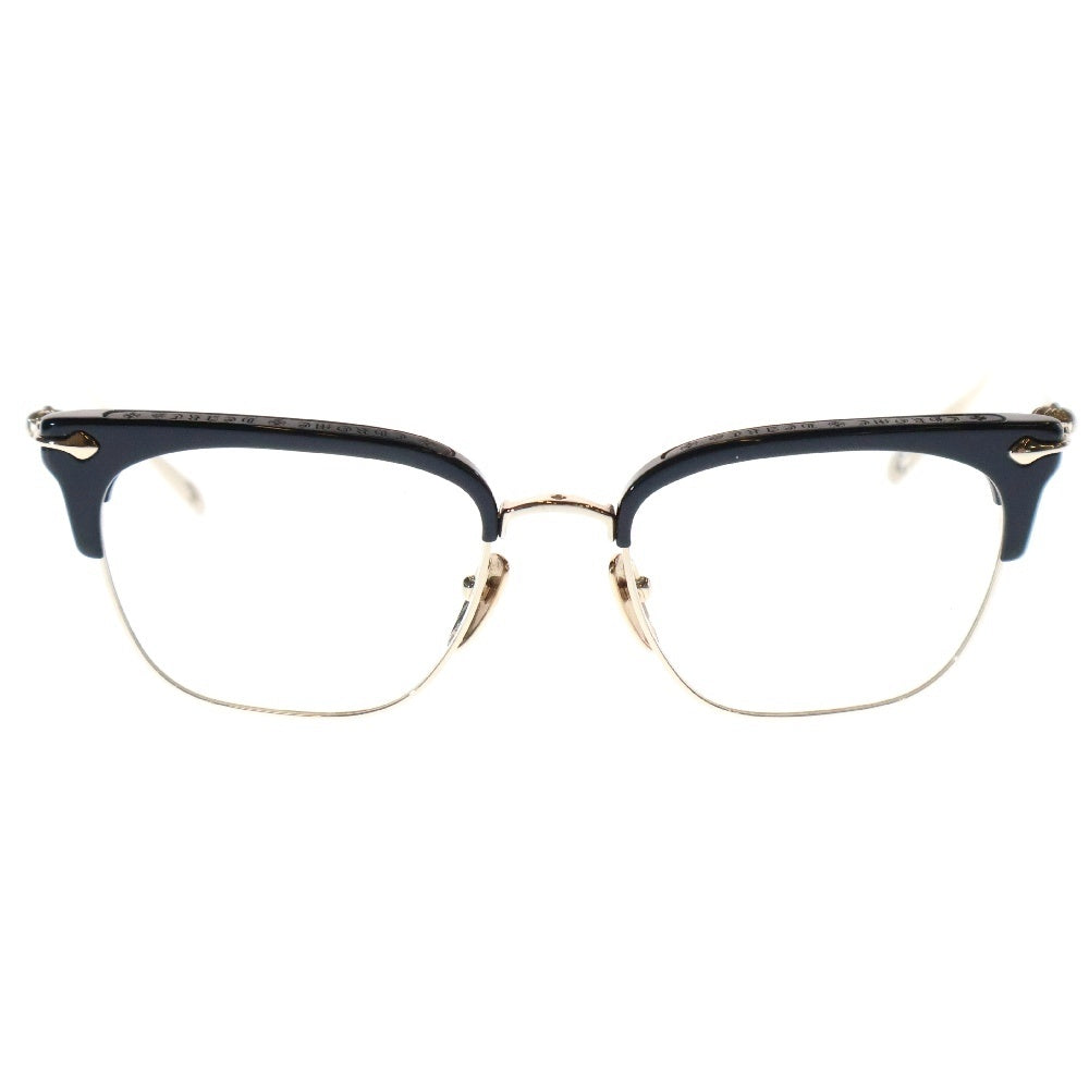 CHROME HEARTS(クロムハーツ) SLUNTRADICTION クロスボール ハーフリム スクエア 眼鏡 サングラス アイウェア ブラック/ゴールド ※度入り