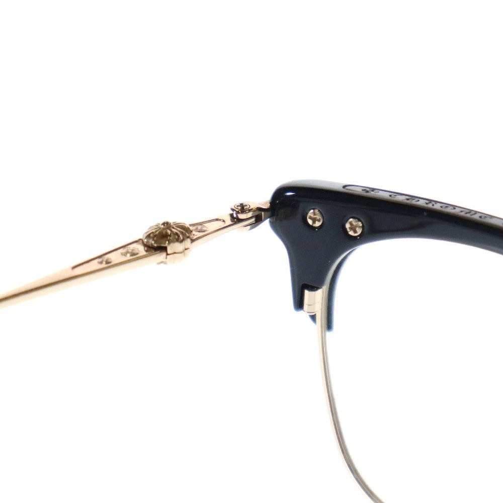 CHROME HEARTS(クロムハーツ) SLUNTRADICTION クロスボール ハーフリム スクエア 眼鏡 サングラス アイウェア ブラック/ゴールド ※度入り