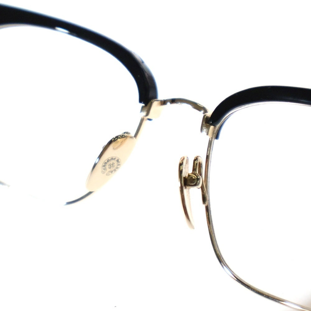 CHROME HEARTS(クロムハーツ) SLUNTRADICTION クロスボール ハーフリム スクエア 眼鏡 サングラス アイウェア ブラック/ゴールド ※度入り