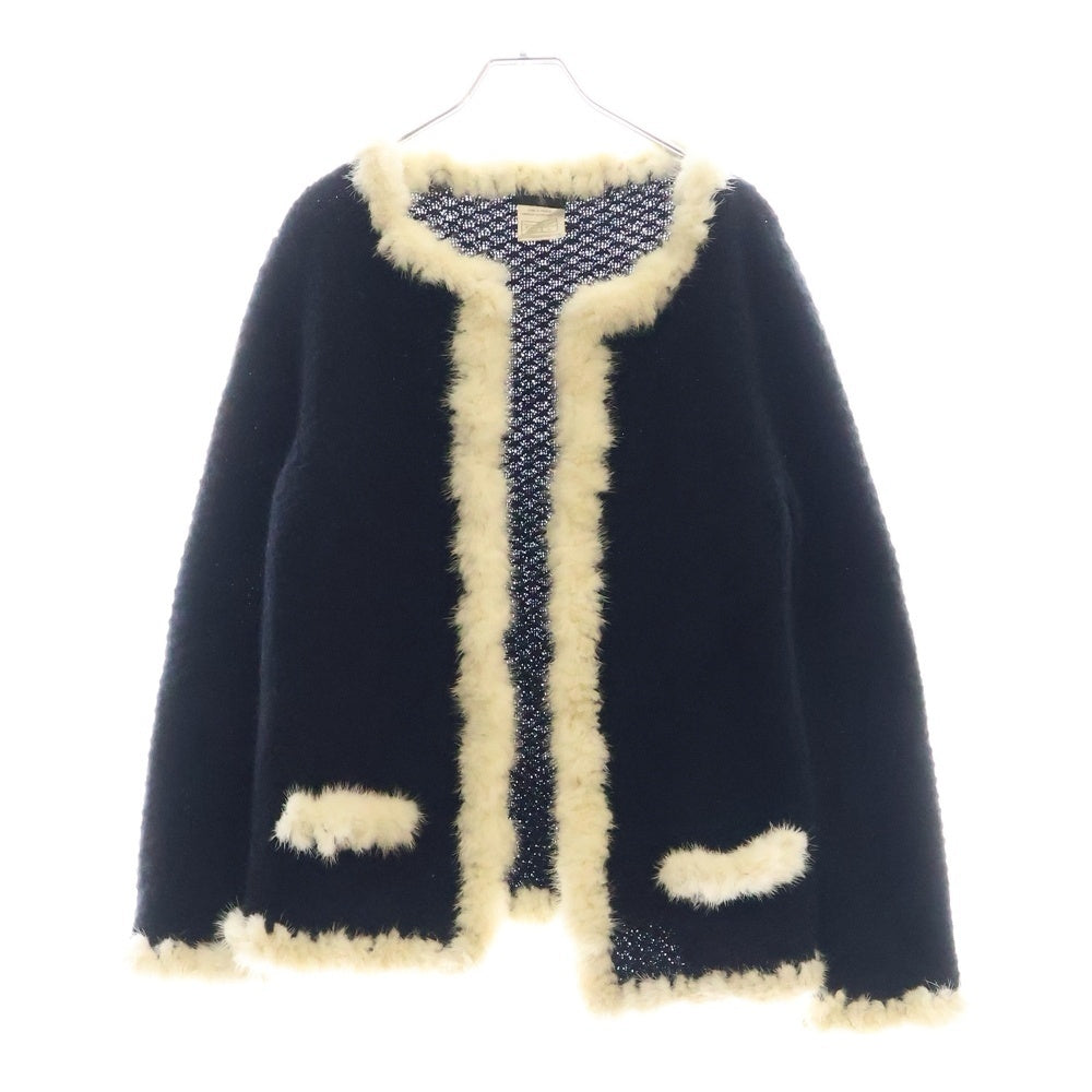 CHANEL(シャネル) ファー付きカーディガン ココマーク ニットジャケット ブラック/ホワイト レディース P22173V01437