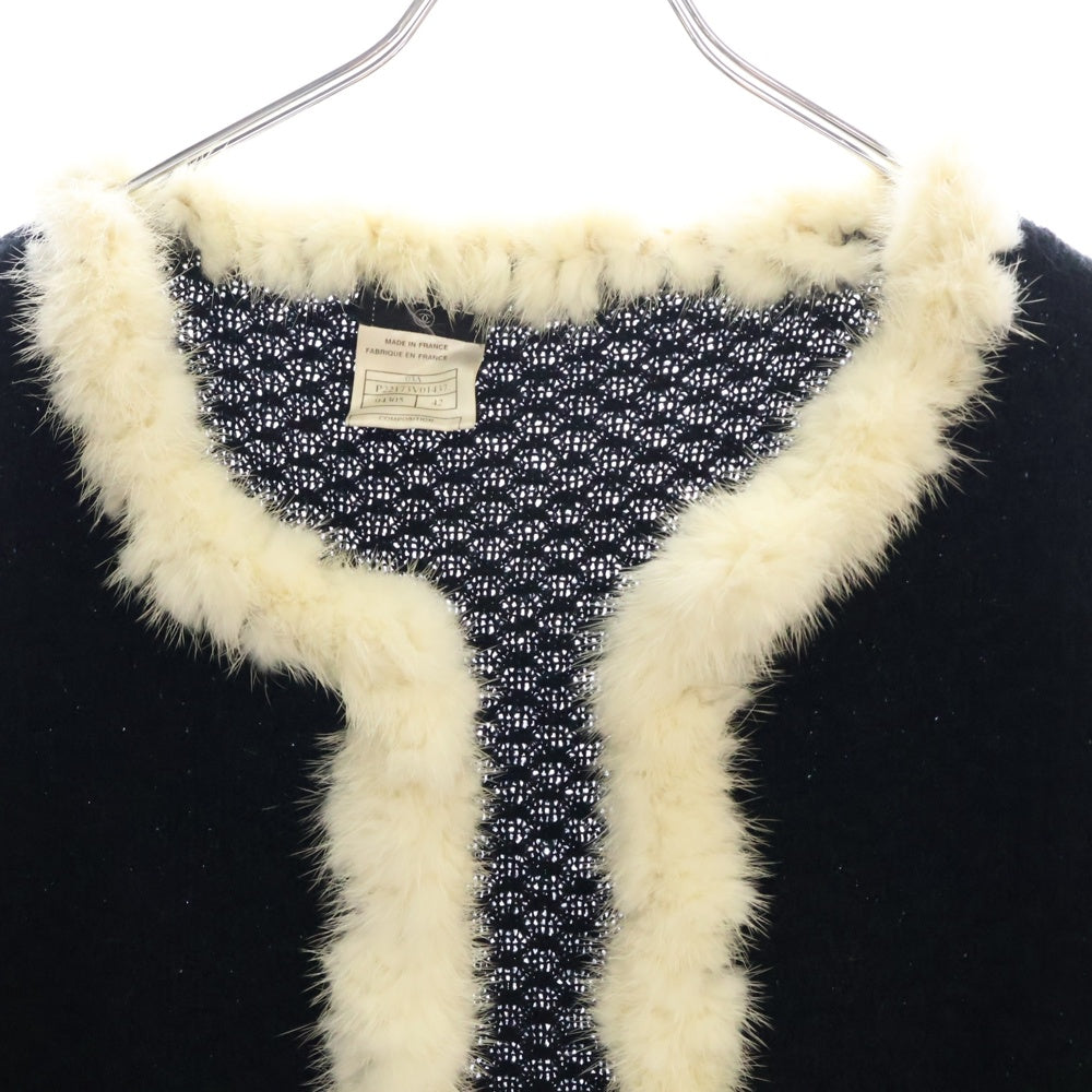 CHANEL(シャネル) ファー付きカーディガン ココマーク ニットジャケット ブラック/ホワイト レディース P22173V01437