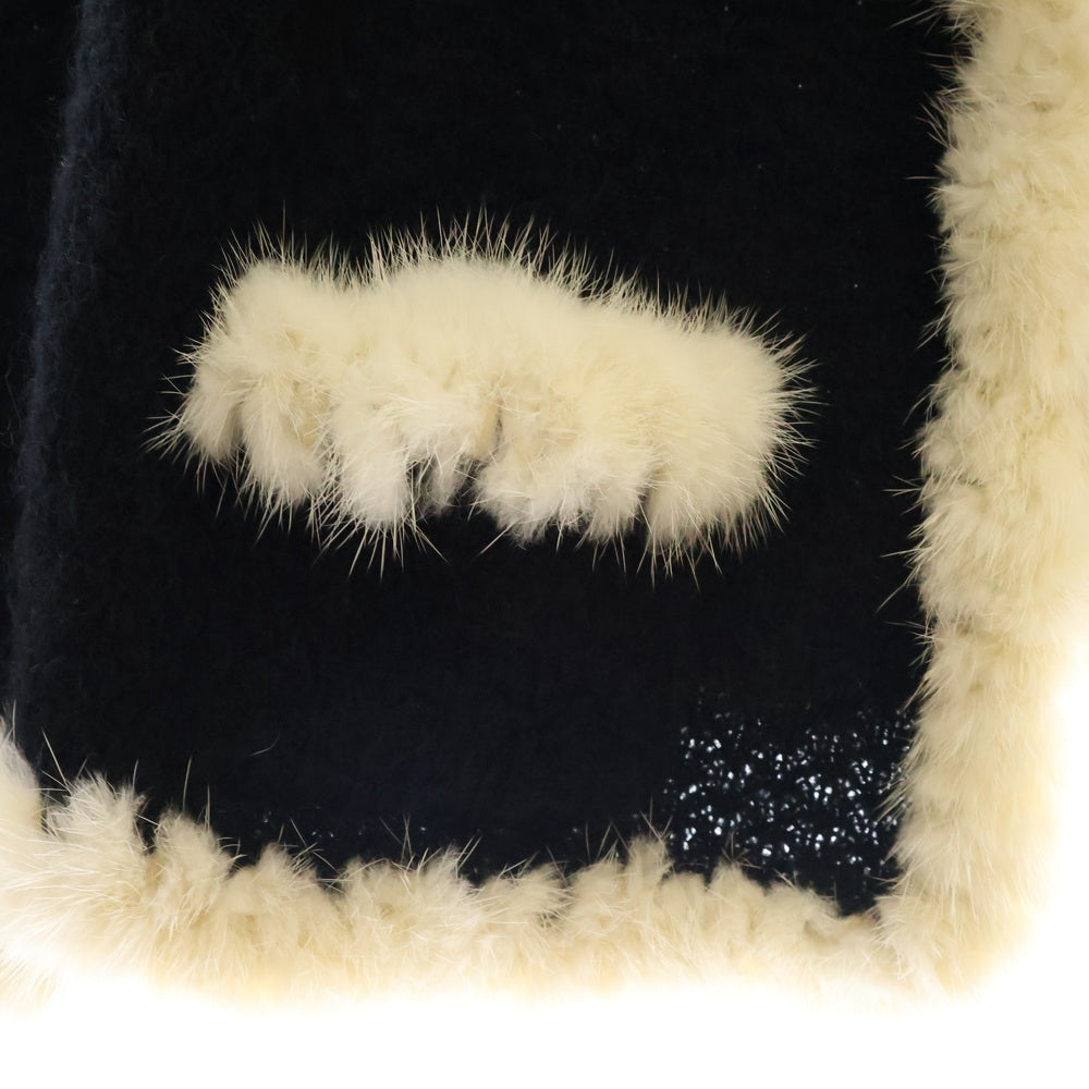 CHANEL(シャネル) ファー付きカーディガン ココマーク ニットジャケット ブラック/ホワイト レディース P22173V01437