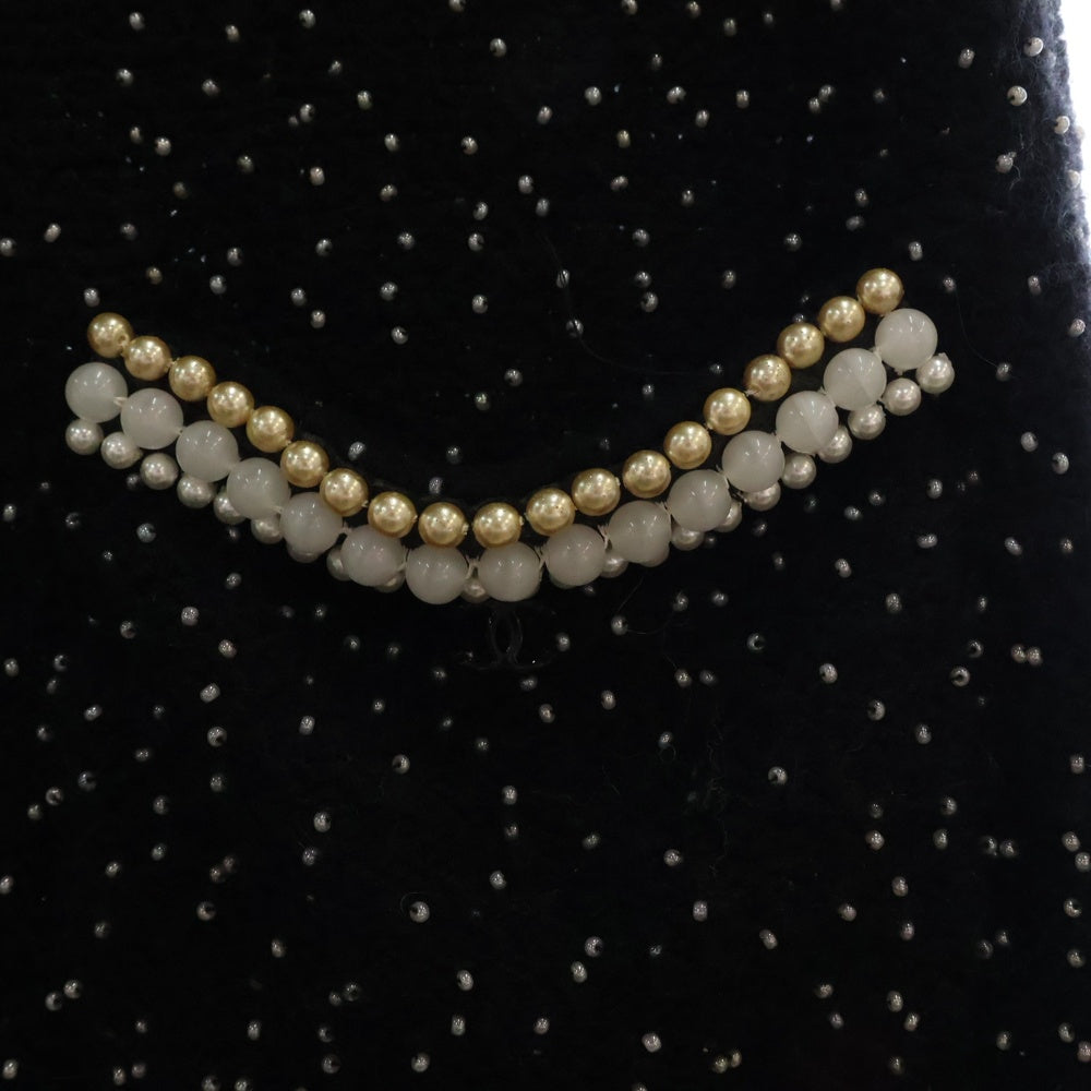 CHANEL(シャネル) 05A パール装飾 カシミヤニットウール カメリア 半袖ワンピース ブラック レディース P27344V20018