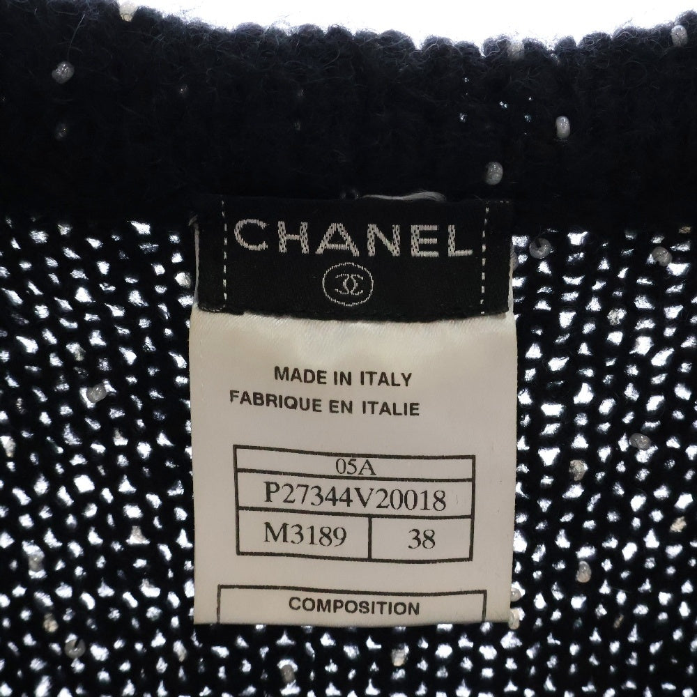 CHANEL(シャネル) 05A パール装飾 カシミヤニットウール カメリア 半袖ワンピース ブラック レディース P27344V20018