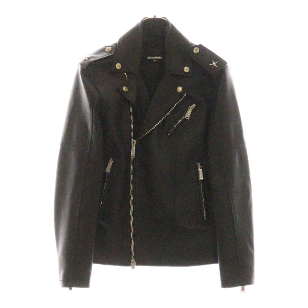 DSQUARED2(ディースクエアード) スタースタッズ ラムレザー ダブルライダースジャケット ブラック S74AM1203