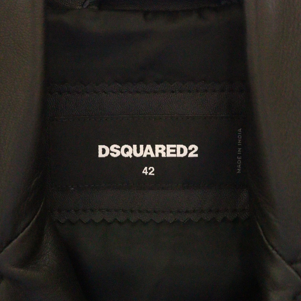 DSQUARED2(ディースクエアード) スタースタッズ ラムレザー ダブルライダースジャケット ブラック S74AM1203