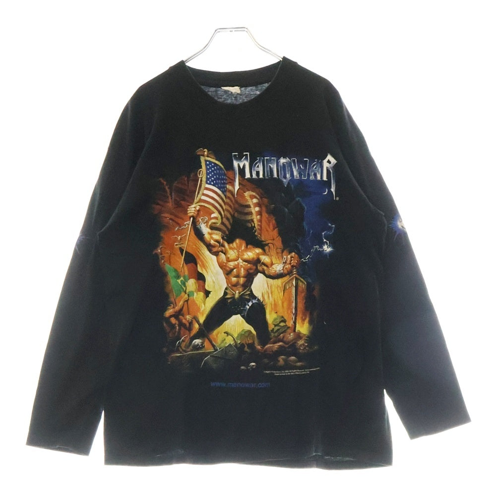VINTAGE(ヴィンテージ) 00s MANOWAR WARRIOR OF THE WORLD マノウォー 袖プリント 両面プリント Tシャツ 長袖カットソー ブラック