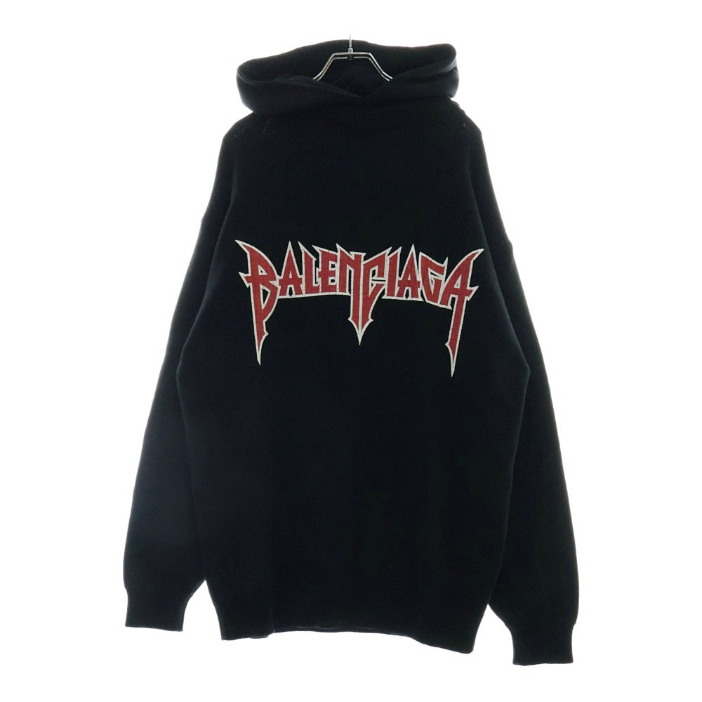 BALENCIAGA(バレンシアガ) METAL PATCHED HOODIE メタルパッチロゴ サーマルフーディプルオーバーパーカー 743802 T3269 ブラック