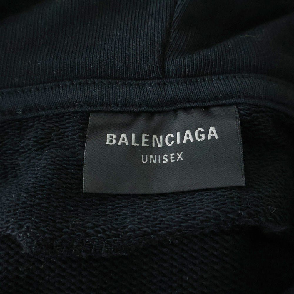 BALENCIAGA(バレンシアガ) METAL PATCHED HOODIE メタルパッチロゴ サーマルフーディプルオーバーパーカー 743802 T3269 ブラック