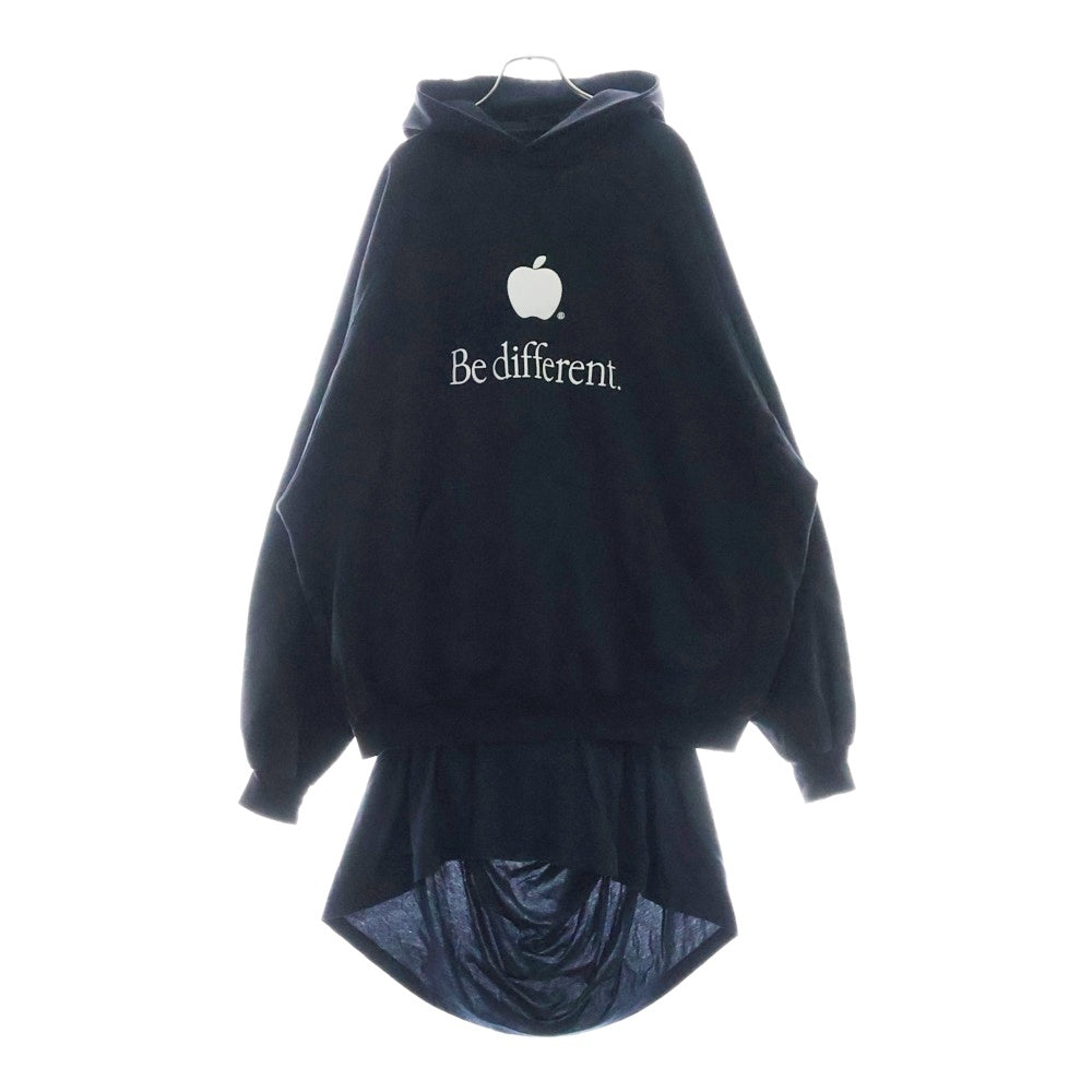 BALENCIAGA(バレンシアガ) 22AW Be differrent Hoodie デストロイ加工 Be differrent刺繍レイヤードプルオーバースウェットパーカー フーディー ブラック 720406 TNVB4