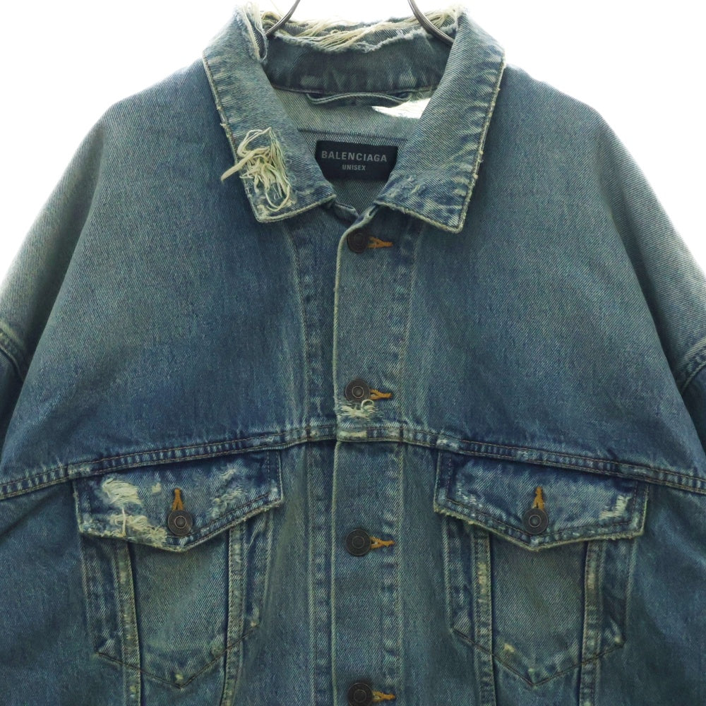 BALENCIAGA(バレンシアガ) 23SS PATCHED DESTROYED JACKET IN ACID BLUE デストロイ デニムジャケット 727840 TNW01 インディゴ