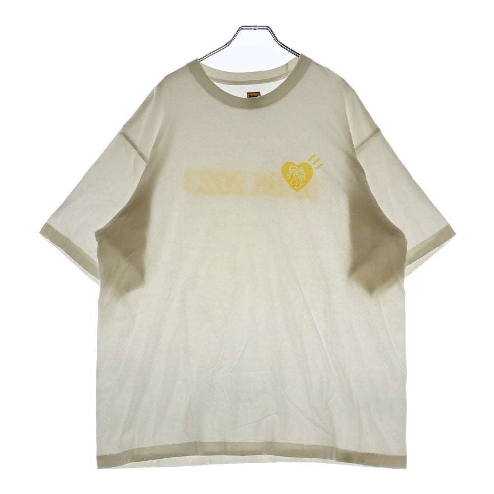 HUMAN MADE(ヒューマンメイド) ×Girls Don't Cry Tee ×ガールズドントクライ ロゴプリント 半袖クルーネック Tシャツカットソー ホワイト/イエロー