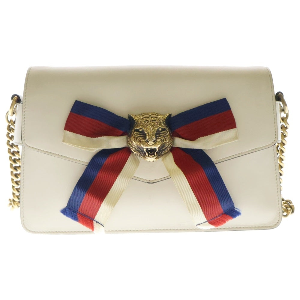 GUCCI(グッチ) チェーンショルダー 2WAY アニマリエ ブロードウェイ ボウ フラップバッグ ショルダーバッグ 453777 486628 ホワイト