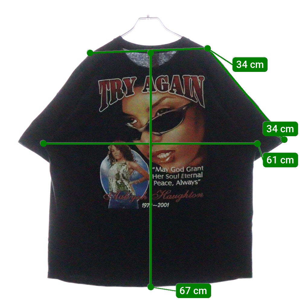 VINTAGE(ヴィンテージ) 00s Aaliyah Dana Haughton TRY AGAIN アリーヤ トライアゲイン 追悼Tシャツ 半袖カットソー ブラック