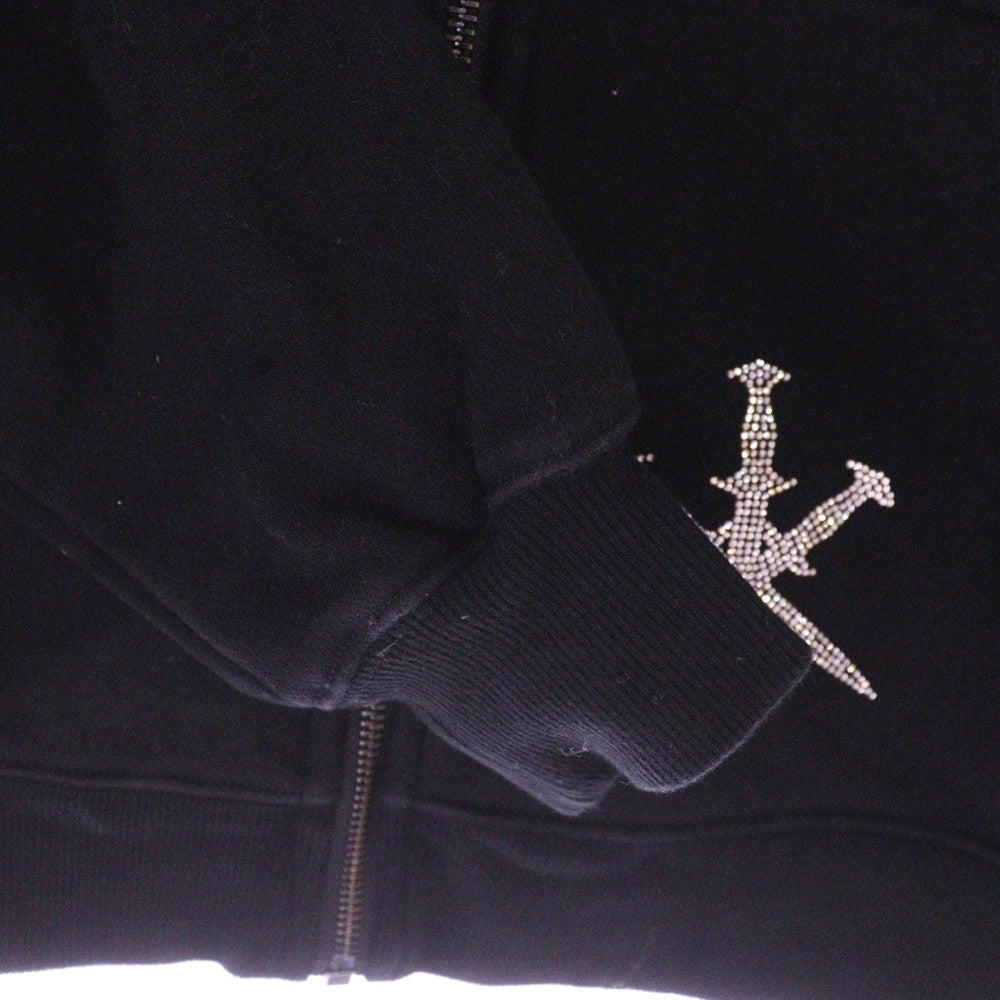 UNKNOWN LONDON(アンノーンロンドン) RHINESTONE HOODIE ラインストーン ジップアップパーカー ブラック DK-T5-UK