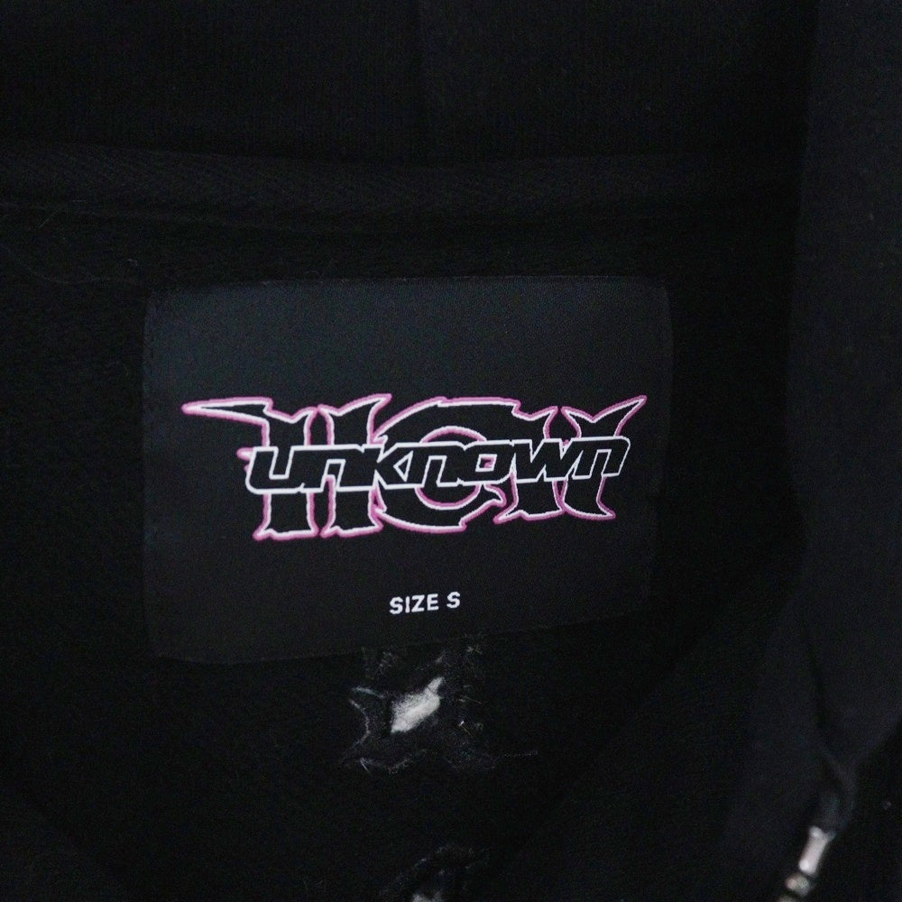 UNKNOWN LONDON(アンノーンロンドン) RHINESTONE HOODIE ラインストーン ジップアップパーカー ブラック DK-T5-UK