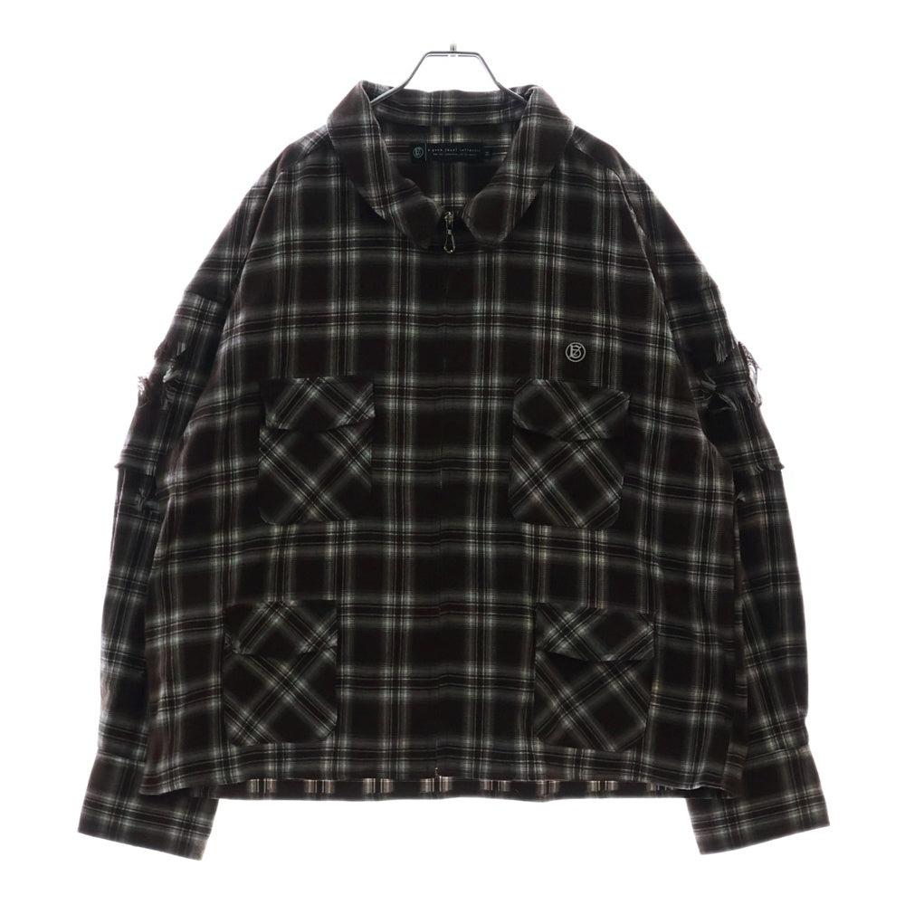 A GOOD BAD INFLUENCE(アグッドバッドインフレンス) ZIP PLAID SHIRT BROWN ロゴ刺繍 ジップアップ チェックシャツ ブラウン
