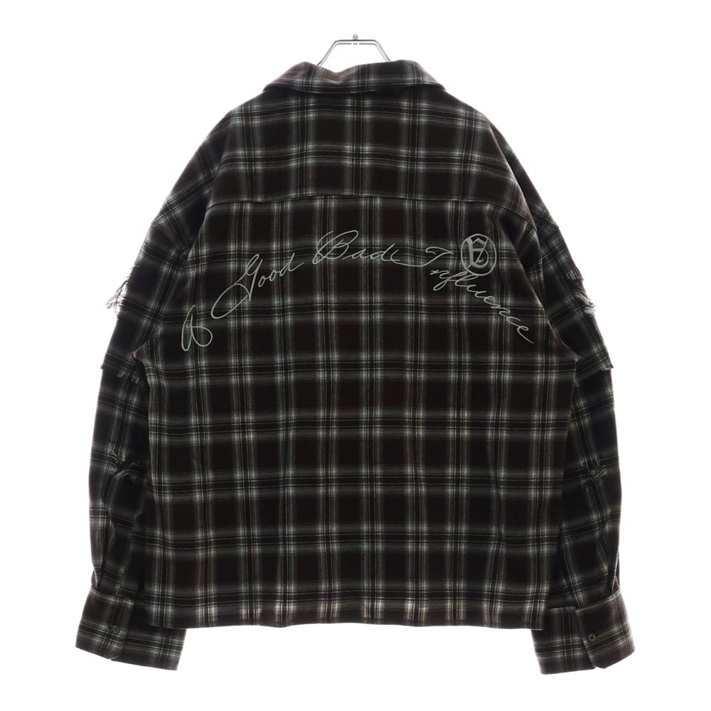 A GOOD BAD INFLUENCE(アグッドバッドインフレンス) ZIP PLAID SHIRT BROWN ロゴ刺繍 ジップアップ チェックシャツ ブラウン