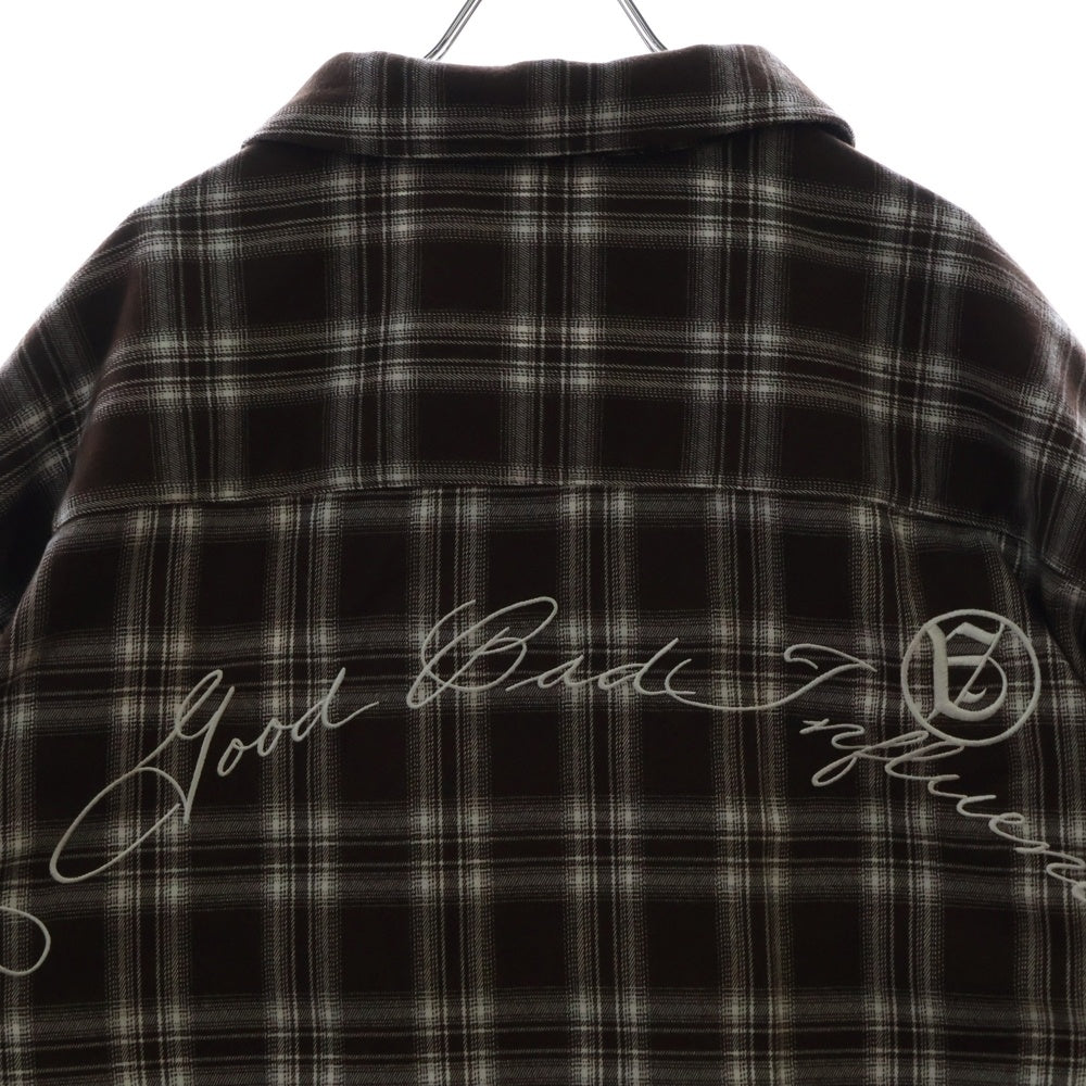 A GOOD BAD INFLUENCE(アグッドバッドインフレンス) ZIP PLAID SHIRT BROWN ロゴ刺繍 ジップアップ チェックシャツ ブラウン