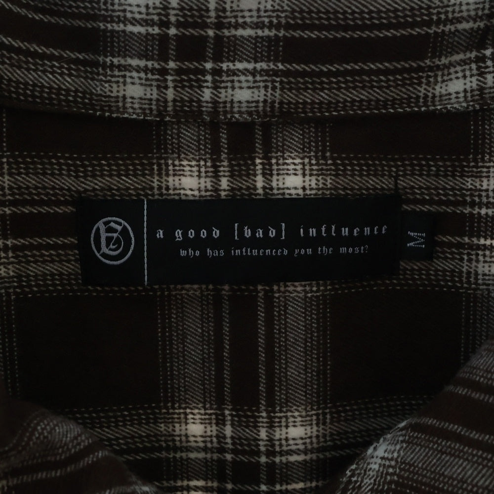 A GOOD BAD INFLUENCE(アグッドバッドインフレンス) ZIP PLAID SHIRT BROWN ロゴ刺繍 ジップアップ チェックシャツ ブラウン