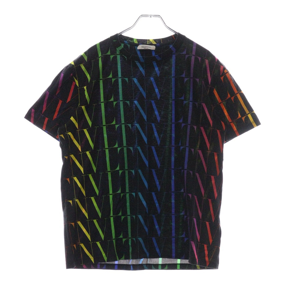 VALENTINO(ヴァレンチノ) マルチカラーロゴプリント 総柄 クルーネック半袖Tシャツ VV3MG08J73T ブラック