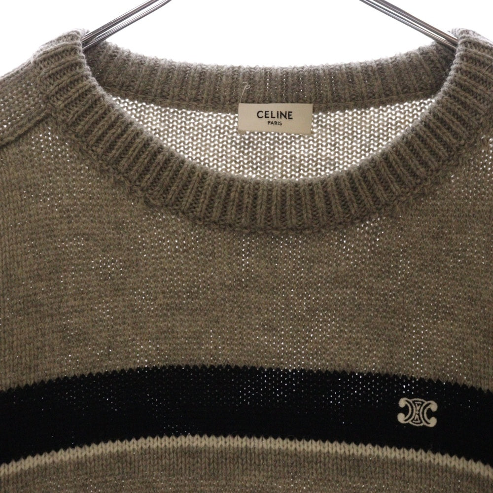 CELINE(セリーヌ) ロゴ刺繍 ボーダー ニットセーター 2AE4B896T 06BK グレー