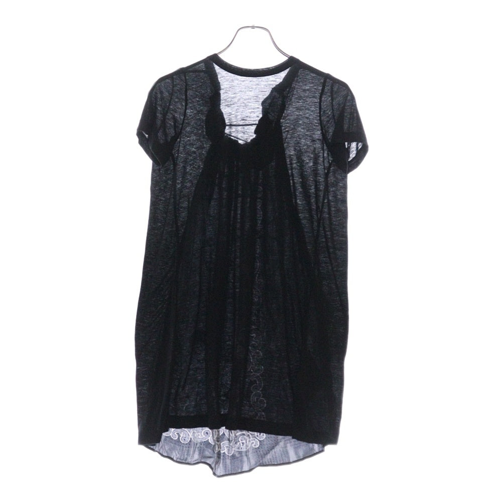 Sacai(サカイ) Roundneck Tee 異素材ドッキング ラウンドネック バックレースワンピース Tシャツ 10-01276 ブラック レディース