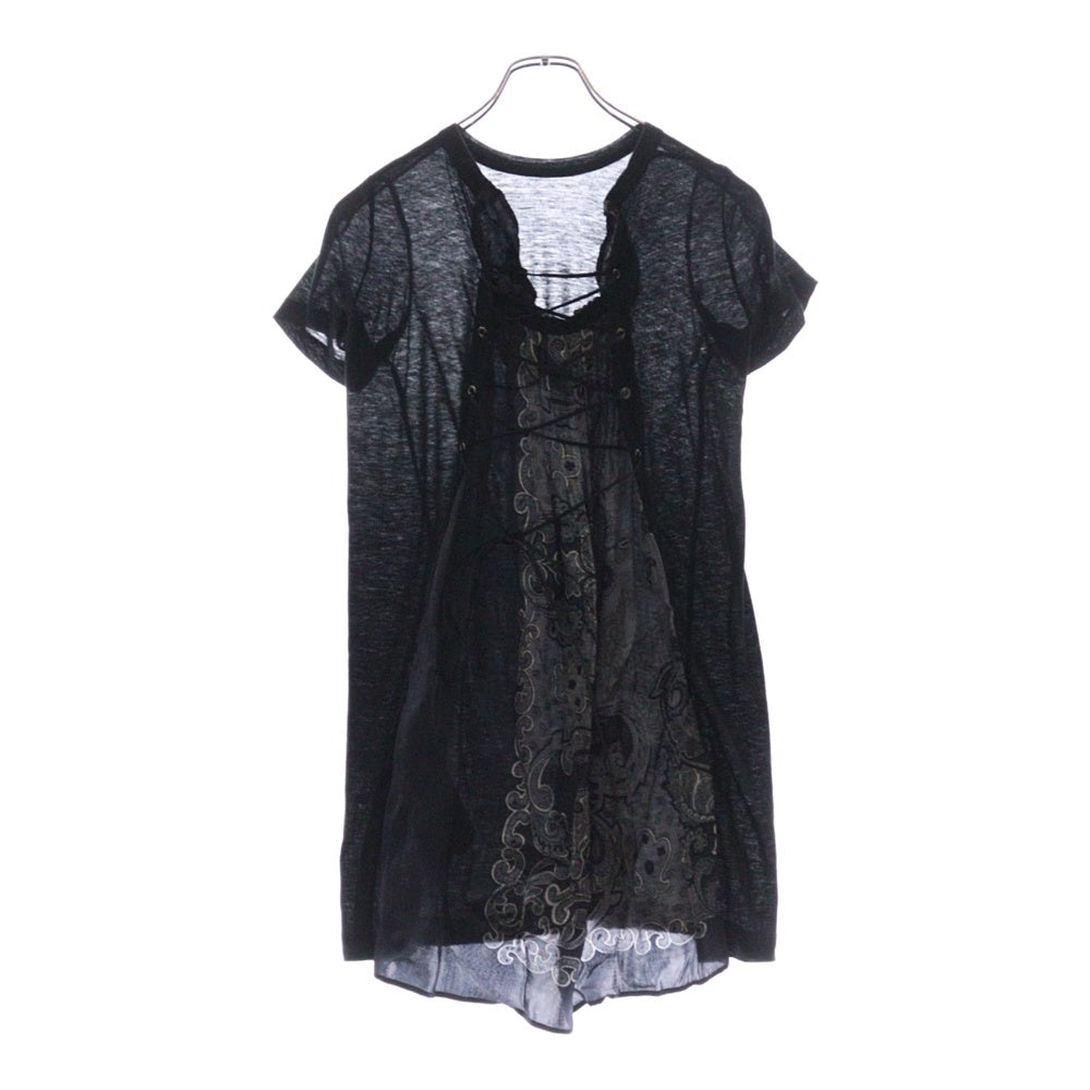Sacai(サカイ) Roundneck Tee 異素材ドッキング ラウンドネック バックレースワンピース Tシャツ 10-01276 ブラック レディース
