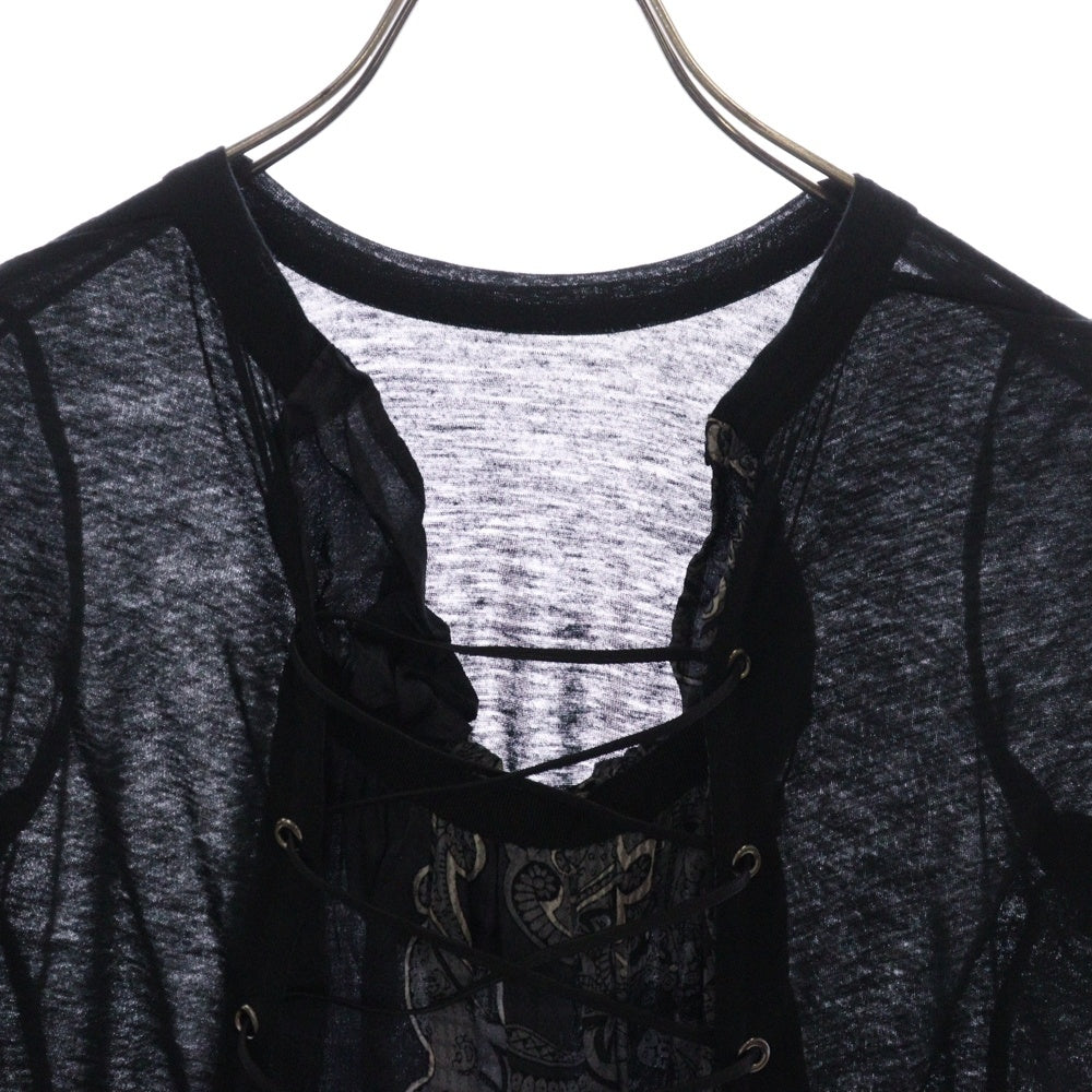 Sacai(サカイ) Roundneck Tee 異素材ドッキング ラウンドネック バックレースワンピース Tシャツ 10-01276 ブラック レディース