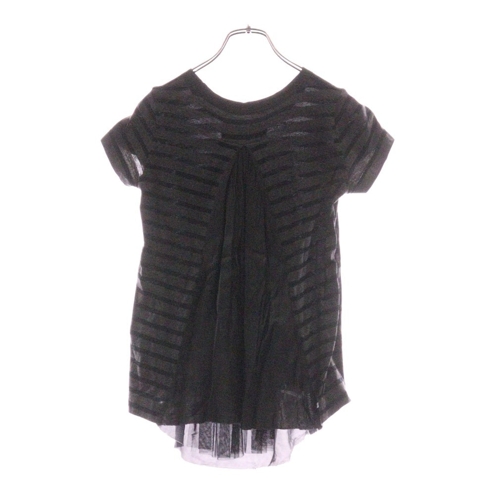 sacai luck(サカイ ラック) 13AW シースルー レイヤード クルーネック ボーダー半袖Tシャツカットソー 13AWLU642 ブラック レディース