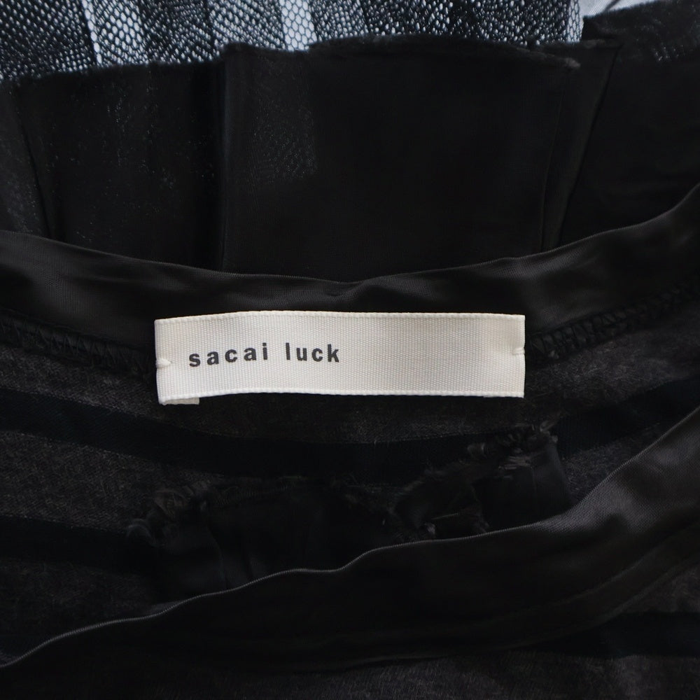 sacai luck(サカイ ラック) 13AW シースルー レイヤード クルーネック ボーダー半袖Tシャツカットソー 13AWLU642 ブラック レディース