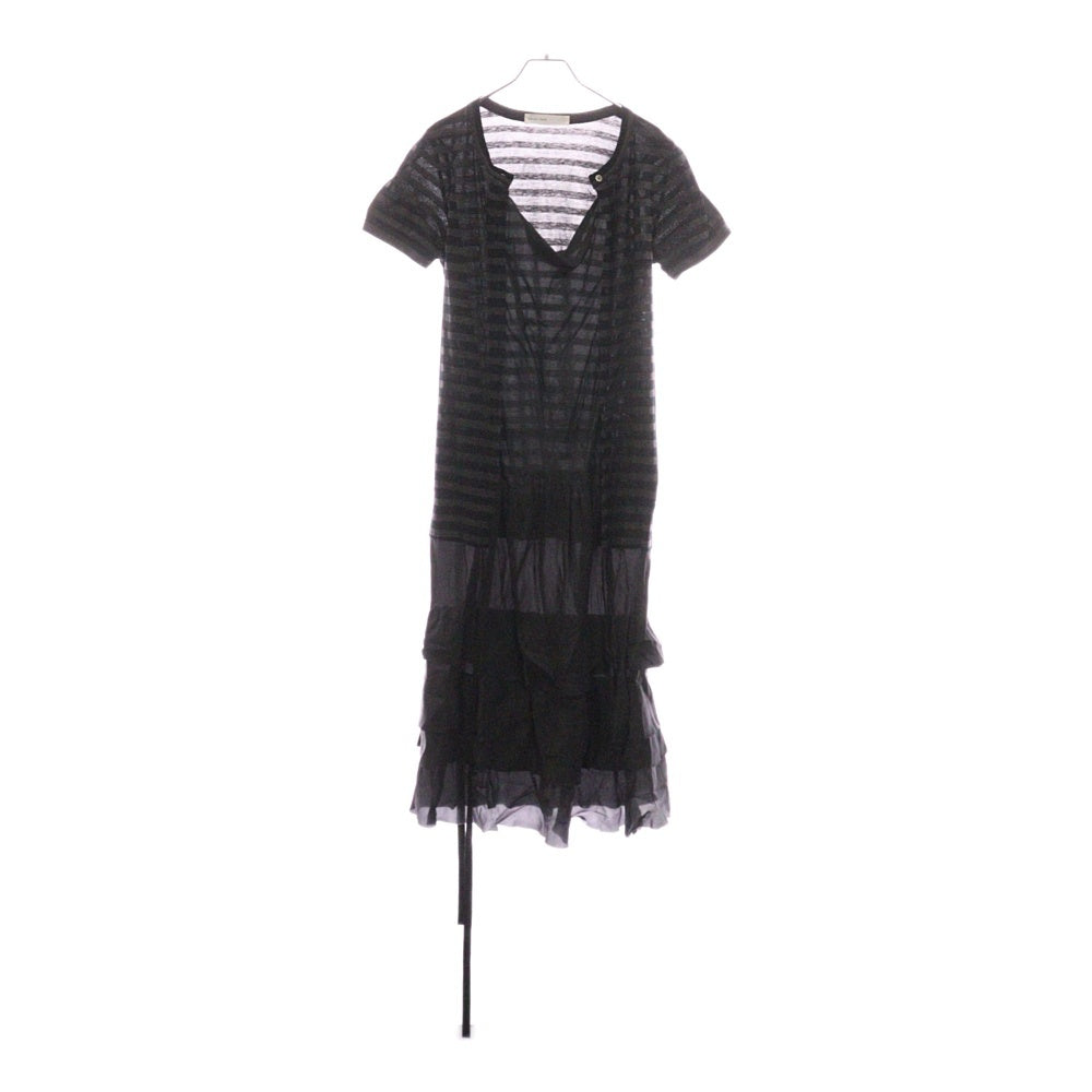 sacai luck(サカイ ラック) 12SSフェイクレイヤード半袖 ボーダーワンピース 12SSLU416 ブラック レディース