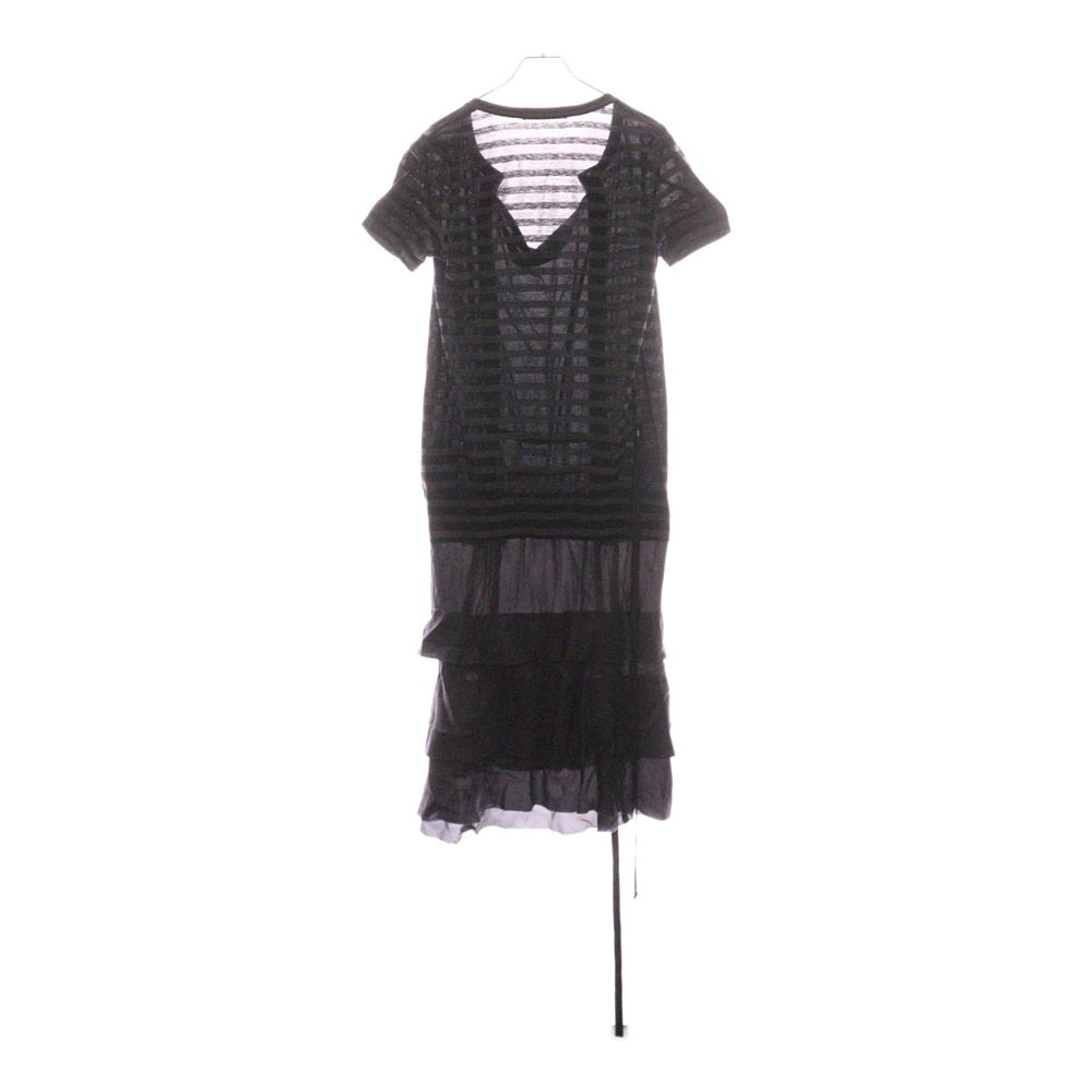 sacai luck(サカイ ラック) 12SSフェイクレイヤード半袖 ボーダーワンピース 12SSLU416 ブラック レディース