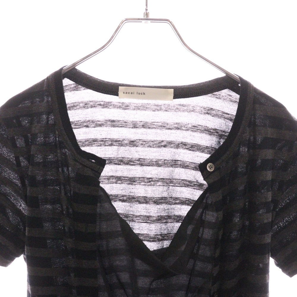 sacai luck(サカイ ラック) 12SSフェイクレイヤード半袖 ボーダーワンピース 12SSLU416 ブラック レディース